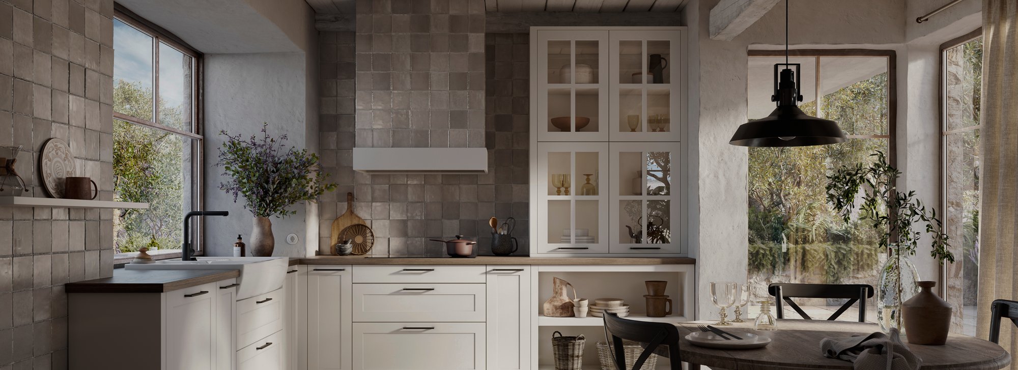 Modern white country-style kitchen
